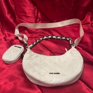 Steve Madden BTAMELA Quilted Crossbody Bag in white airpod pouch hobo style